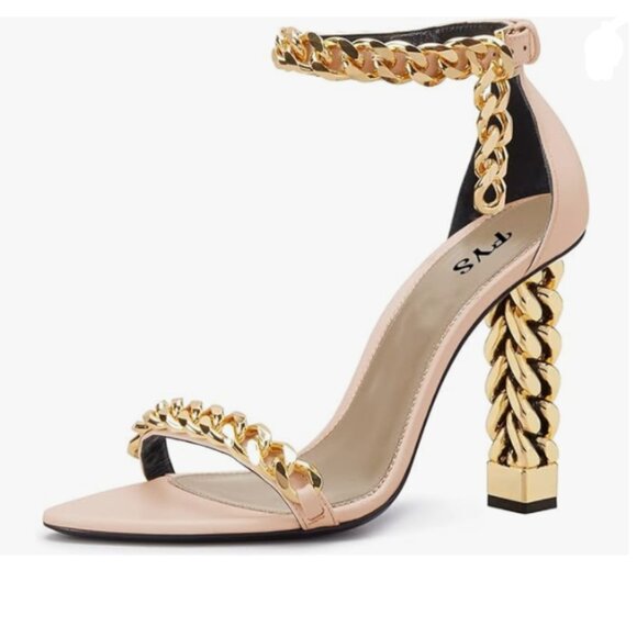 FYS Shoes Fys Nude Open Toe Special Chunky High Heels Gold